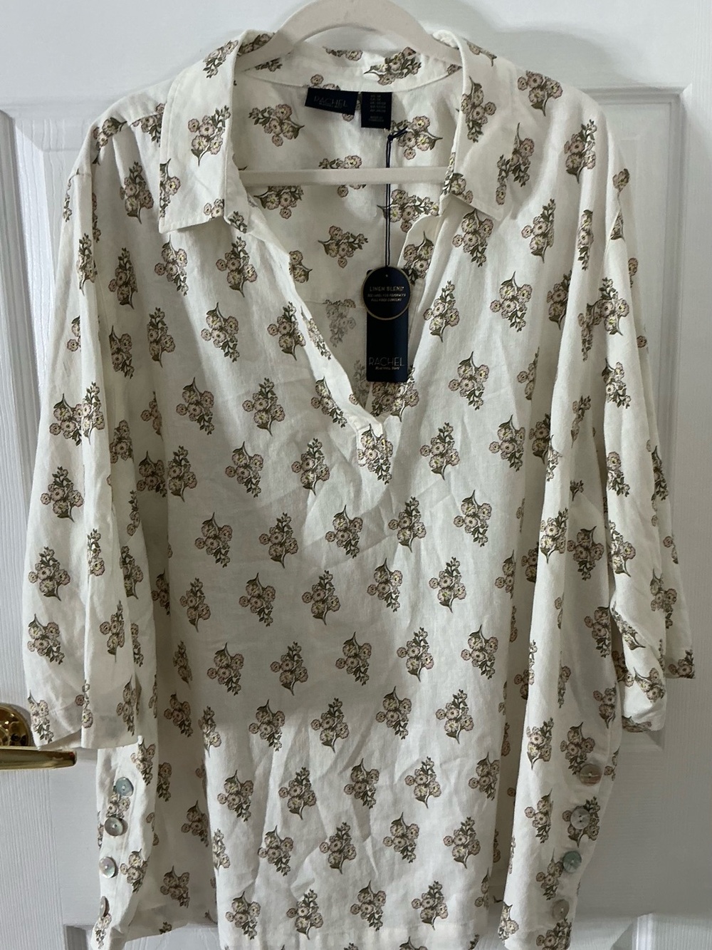 NWT Rachel Rachel Roy Linen Blend Floral V-Neck Blouse Tunic 3X